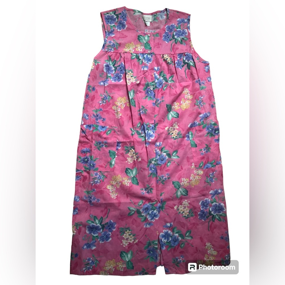 Ladies pink blue green yellow floral button down dress size  large